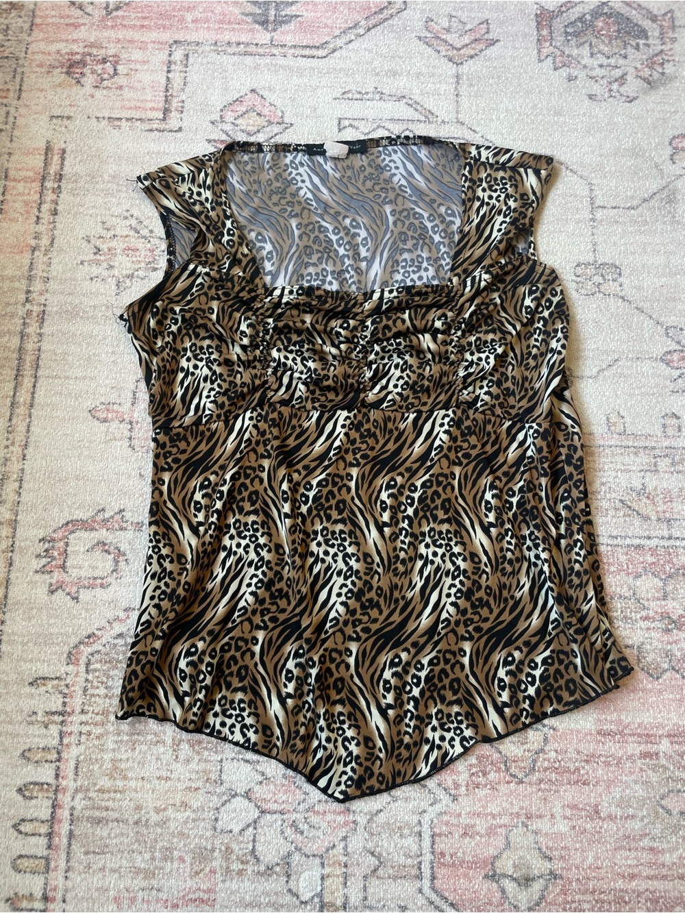 Vintage Y2k American City Wear Leopard Print Going Out Top Womens M/L